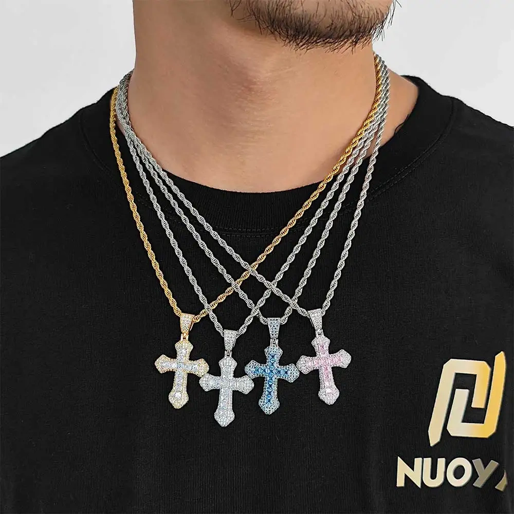Hip Hop Iced Out Cubic Zircon CZ Pendant Necklace Bling Cross Rapper Rock Fashion Jewelry For Women