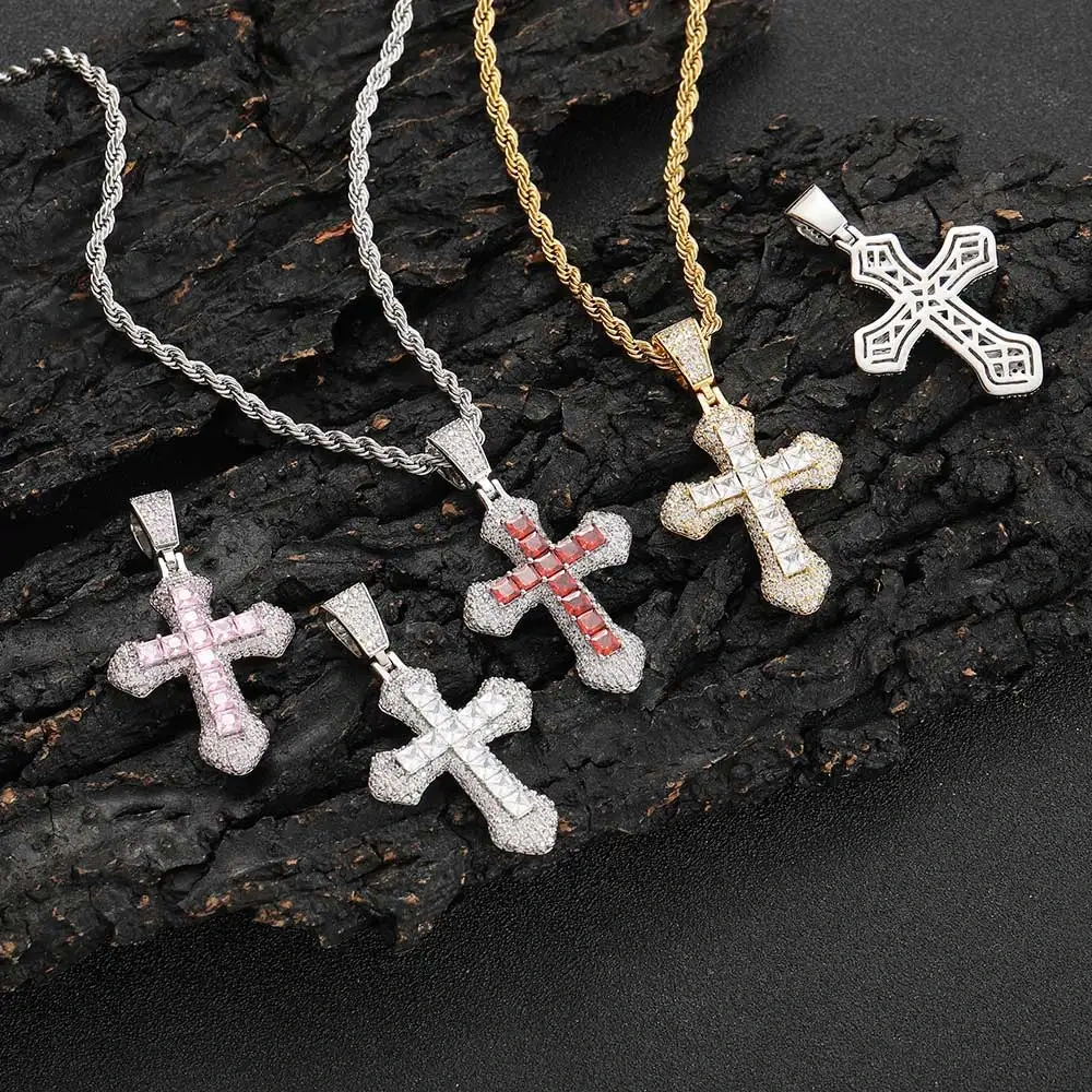 Hip Hop Iced Out Cubic Zircon CZ Pendant Necklace Bling Cross Rapper Rock Fashion Jewelry For Women