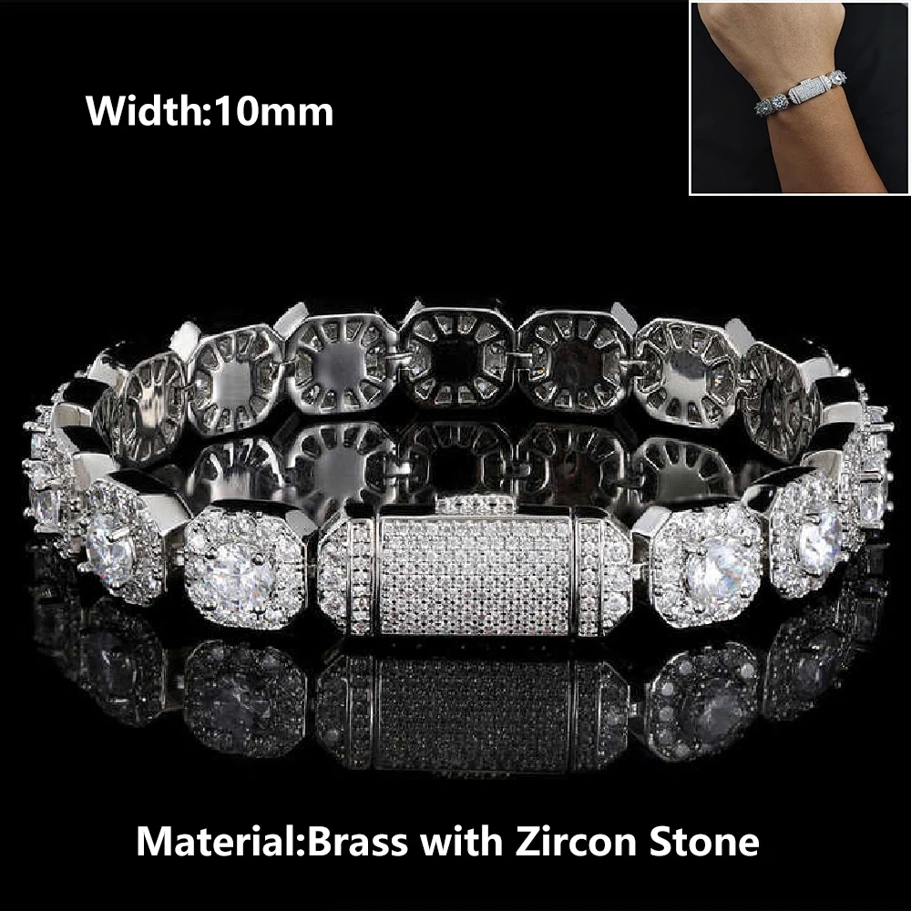 10/12mm Square Luxury Bubble Clustered Hip Hop Iced Out Tennis Bracelet Bling CZ For Men Jewelry