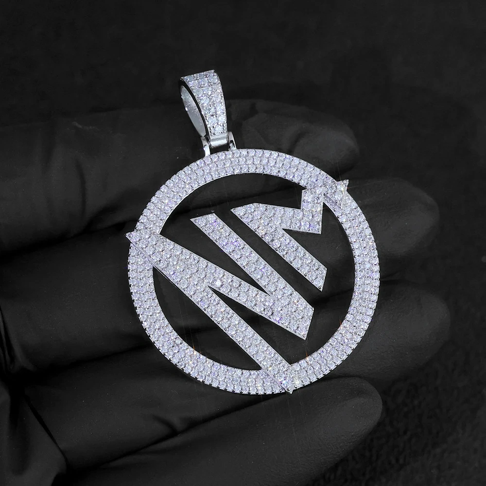 Hiphop Custom Iced Out Hollow Logo/Letter Pendant 925 Sterling Silver VVS Moissanite 40mm Round Pendant Necklace For Women Men