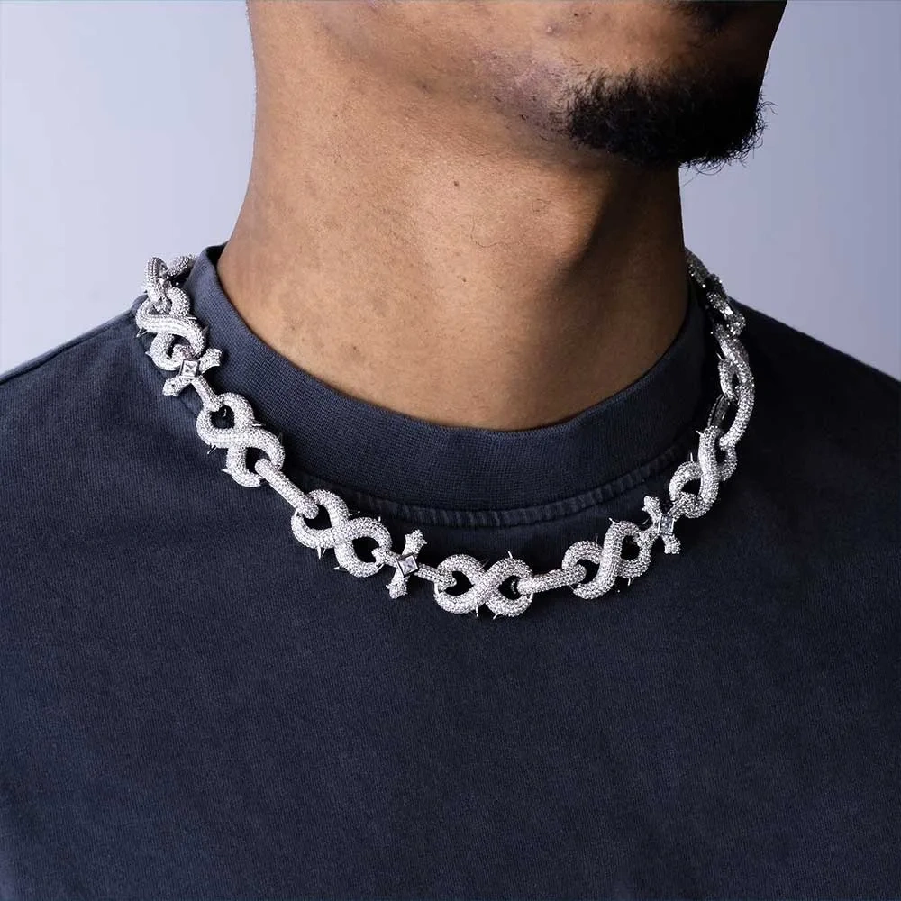 16mm Fine New Design Cross And Infinity Link Chain Hip Hop For Men Latest Style Fashion CZ Cuban Link  Necklace ﻿