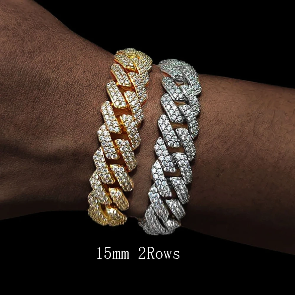Hip Hop Jewelry 15/20mm 2/3 Row Chunky Cuban Link Iced Out Zirconia Fashion Rock Rapper Bracelet