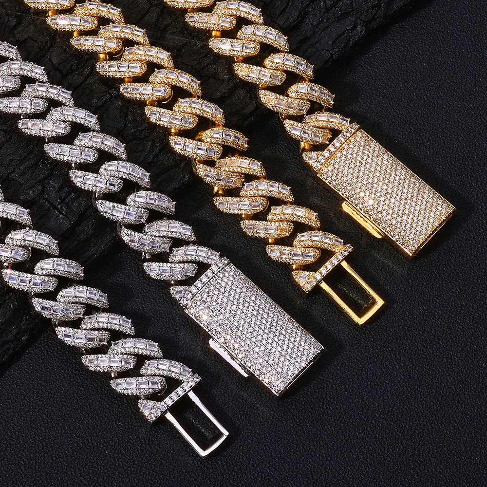 ESKEEM Men's 18mm Cuban Chain Fine Jewelry HIP HOP Custom Iced Baguette Diamond Gold Silver Cuban Bracelet for Gift