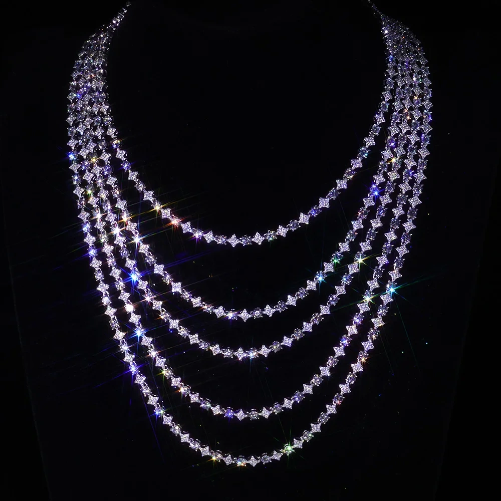 ESKEEM 925 Sterling Silver VVS Moissanite Iced Out Star Diamond Tennis Chain Exquisite Party Wedding Girlfriend Valentine's Day