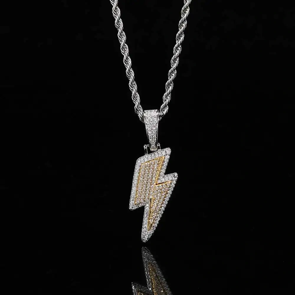 Hip Hop Rapper Rock For Men High Quality Iced Out Zircon Lightning Jewelry Pendants Necklace