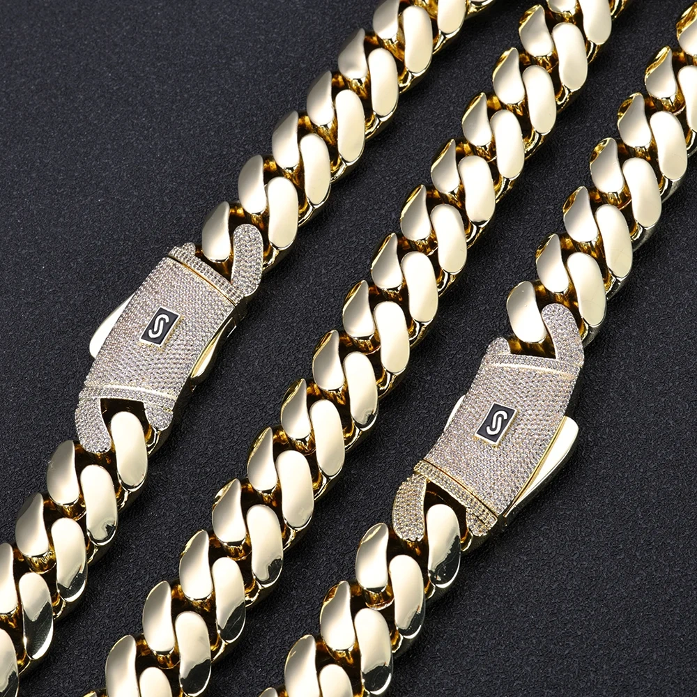 New Hip Hop 14k Gold Plated High Quality Brass Monaco Cuban Chain Jewelry Fashion Men and Women Suitable for Party Necklace