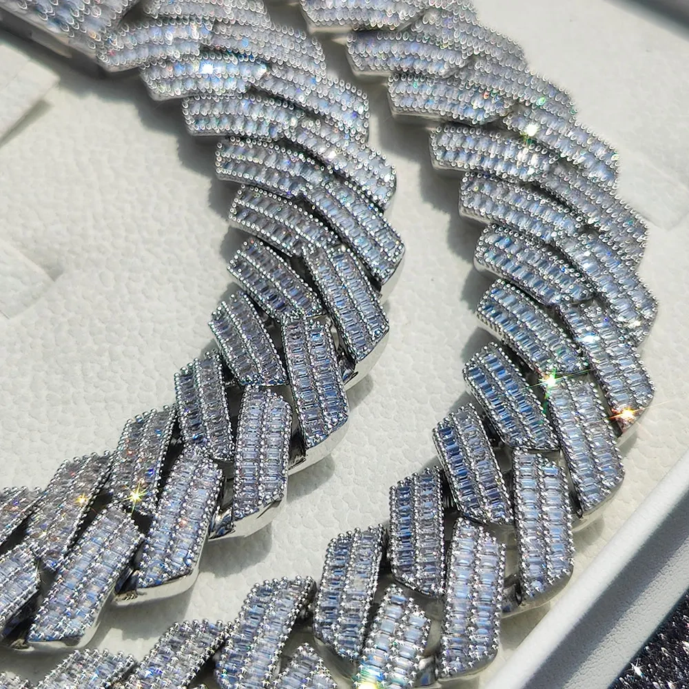 Hip Hop Two Stone 20mm Heavy Choker Necklace 2 Rows Iced Out Cz Prong Setting Cuban Link Chain For Women Men Fashion Jewelry