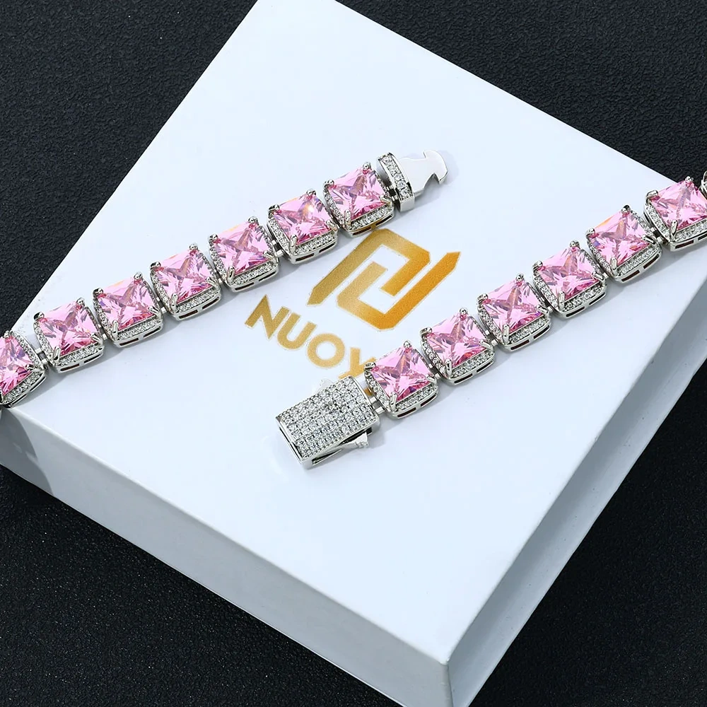 ESKEEM Fashion 10mm Pink Crystal Bracelet for Women Micro Pave Bling CZ Stone Iced Out Cluster Tennis Chain Bracelet