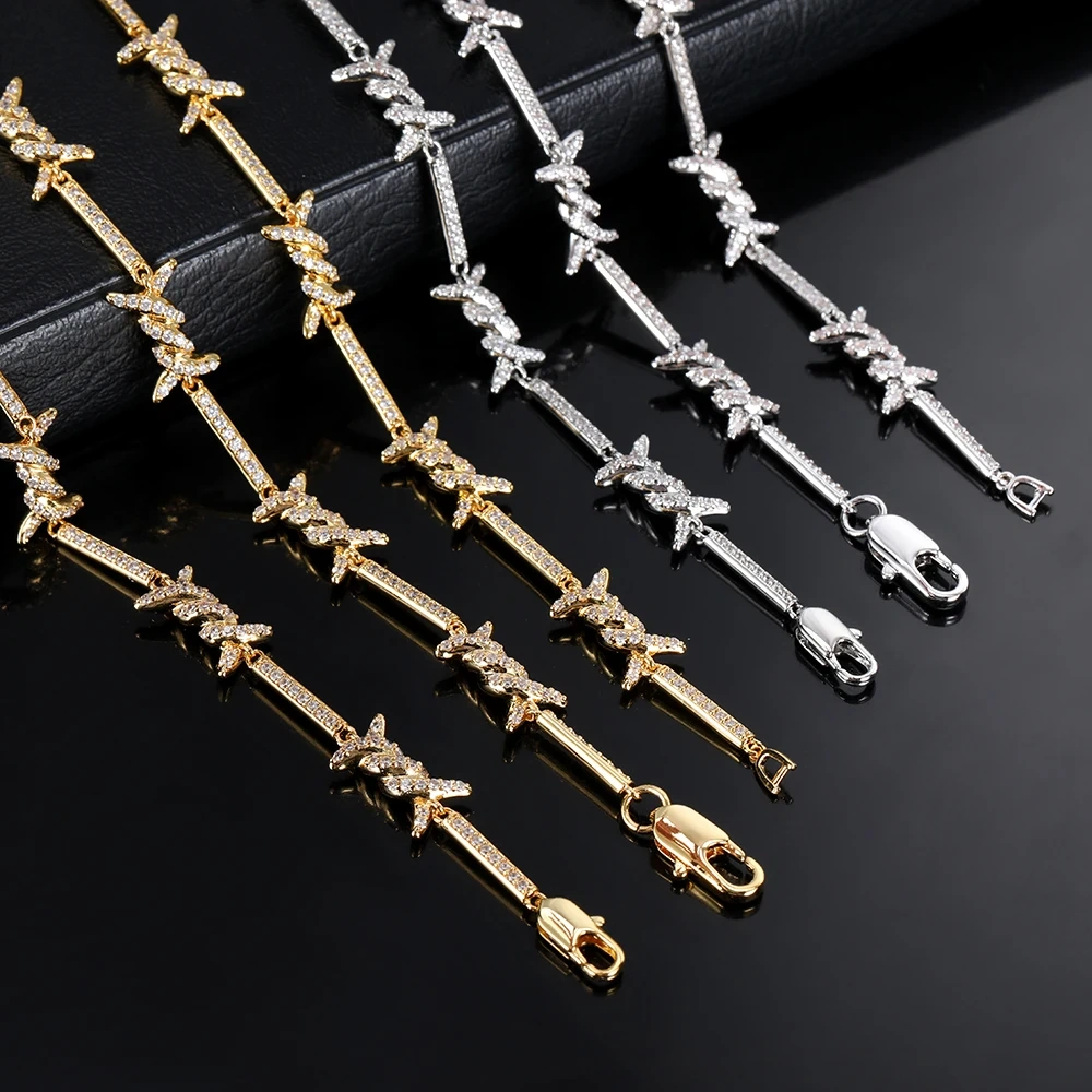 Fashion Women Bling Zircon Cz Necklace Hip Hop Iced Out Link Thorn Chain Choker Party Gift Drop Shipping