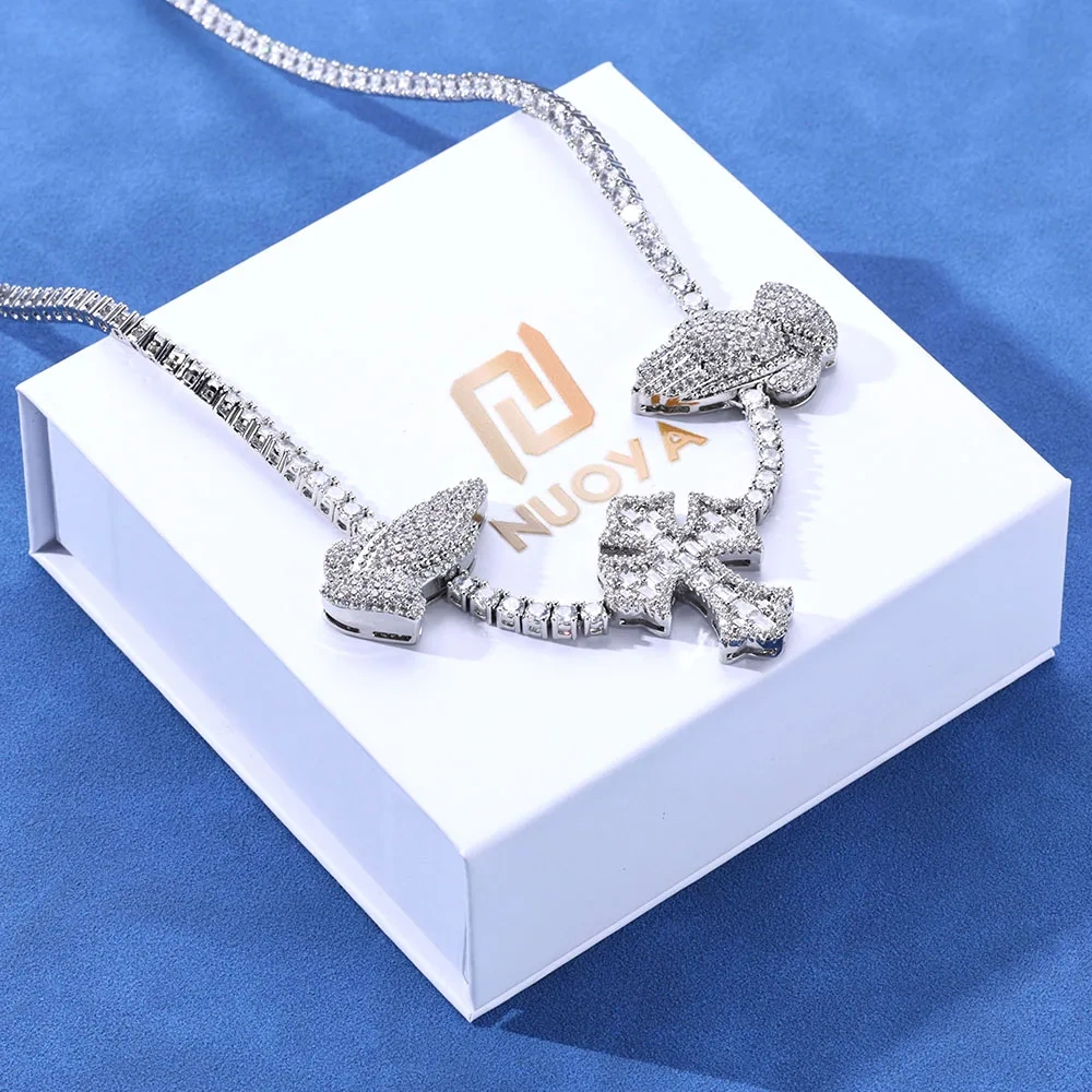 ESKEEM Hip Hop Cross Tennis Necklace High Quality Sparkling 5A Cubic Zirconia Praying Hand Cross Charm Tennis Chain Dropshipping