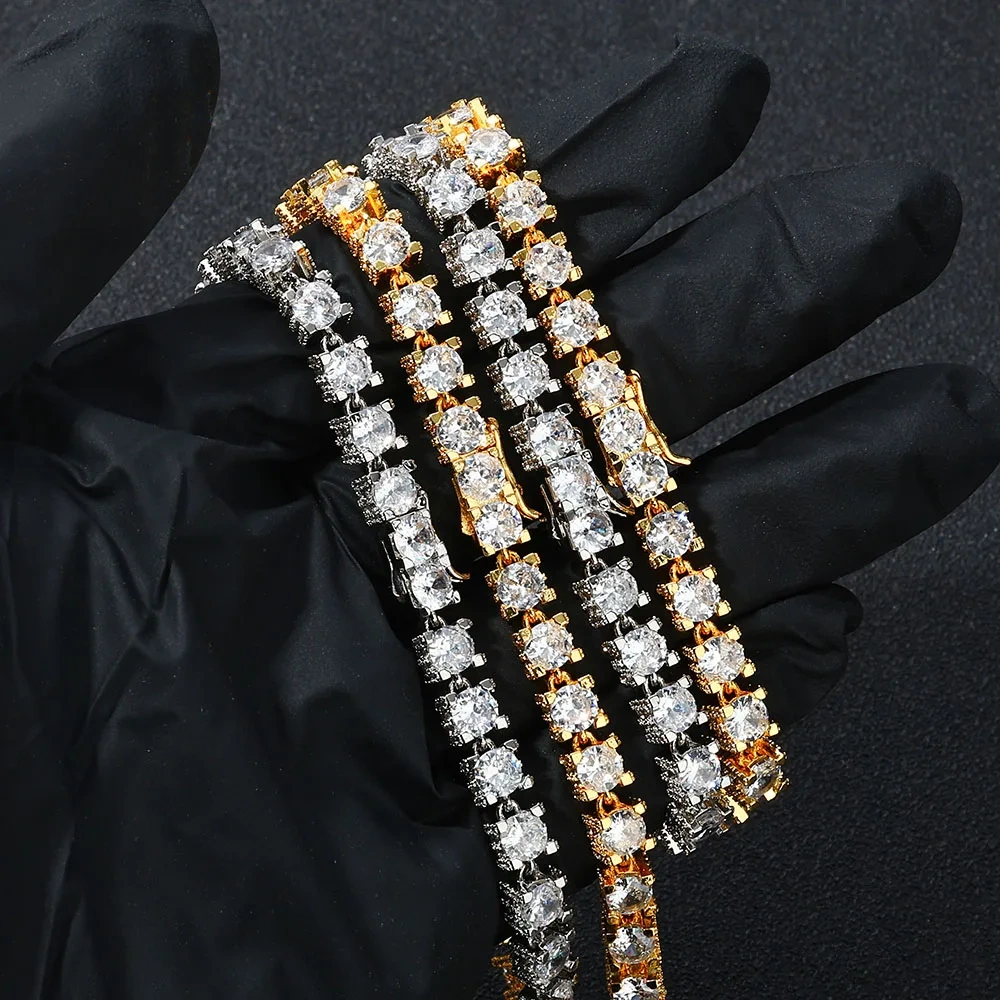 Hip Hop Jewelry Sparkly 6mm Tennis Chain Side Studded With Diamond Iced 5mm-Zircon Clasp Locker Tennis Necklace