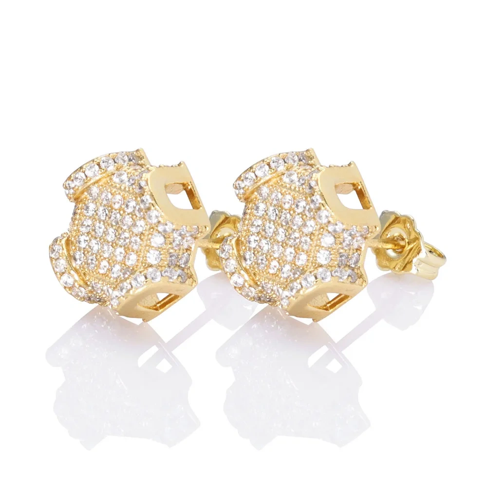 Hip Hop Style Iced Out Needle Ear Studs Brass Micro Pave Shiny Zircon Studs Women Jewelry Christmas gifts