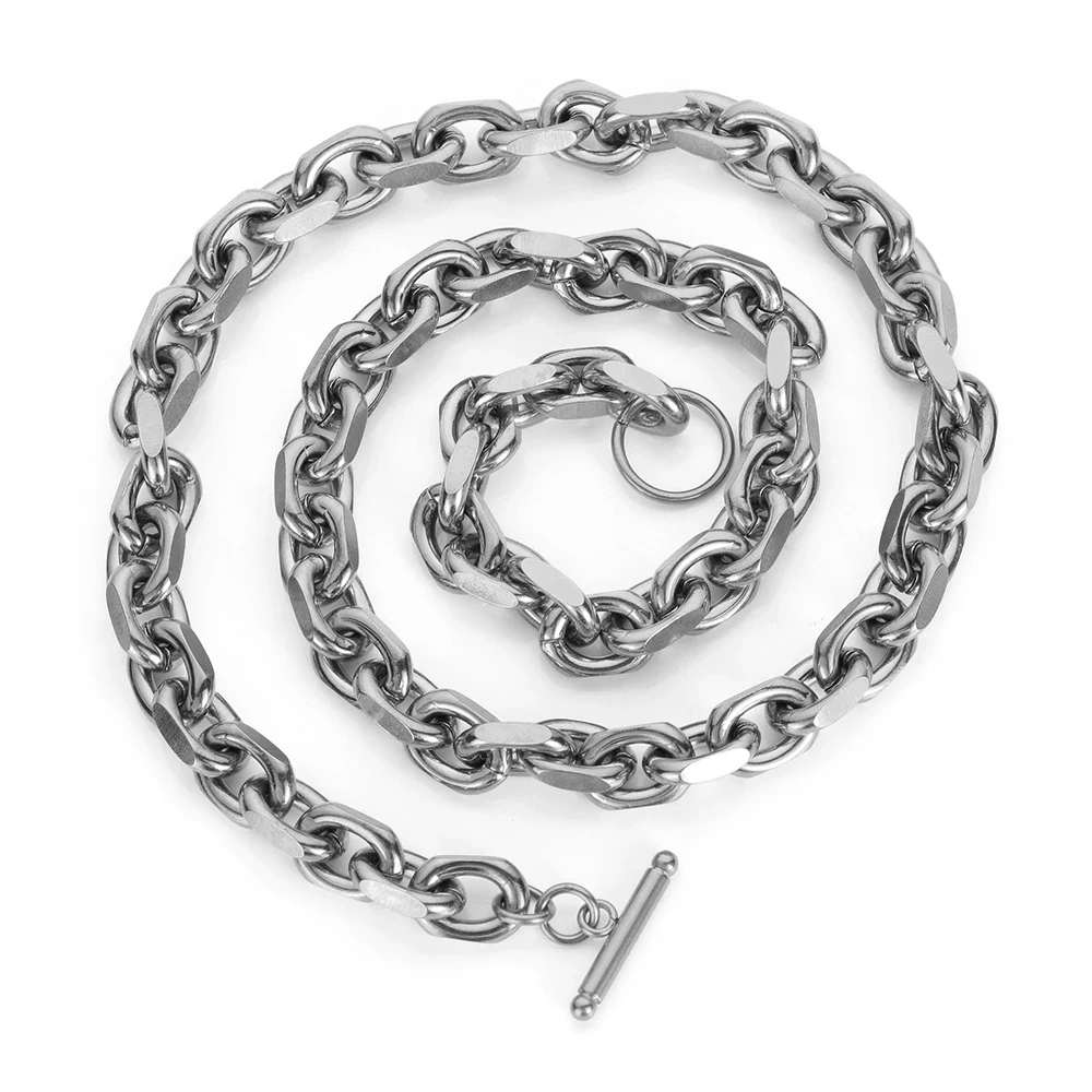 ESKEEM Fashion 9mm Stainless Steel One word buckle Necklace For Men Cuban Link Chain Hip Hop Jewelry Party Gift Drop Shipping