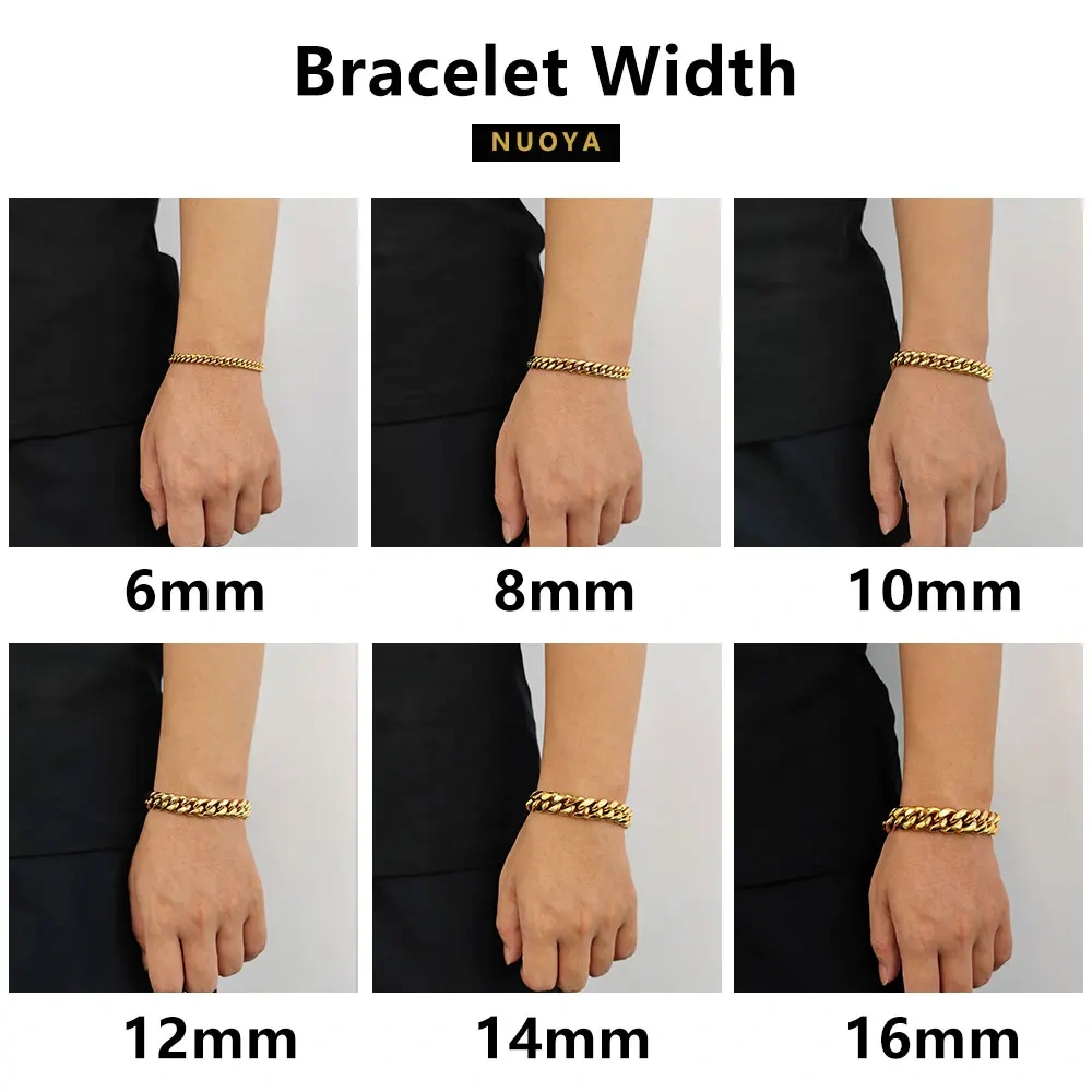 6/8/10/2/14/16MM Width Hip Hop Jewelry Miami Stainless Steel Rectangle Clasp Curb Cuban Link Bracelets For Men