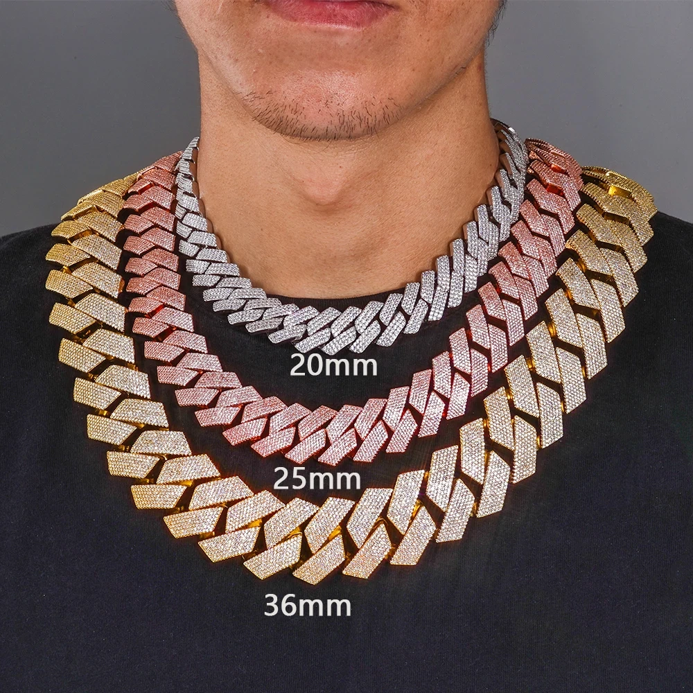 ESKEEM 36mm White Gold Plated Thick Heavy Cuban Link Chain 7 Rows Diamond Prong Set Iced Hip Hop Jewelry Necklace for Men Gift