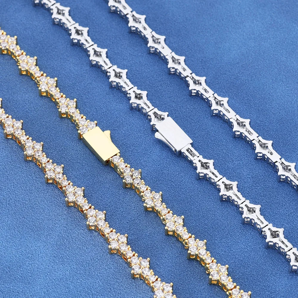 New Arrive 6.5mm Tennis Chain Brass with Bling Zircon Flower Shaped Tennis Chain Necklace For Women Party Gift