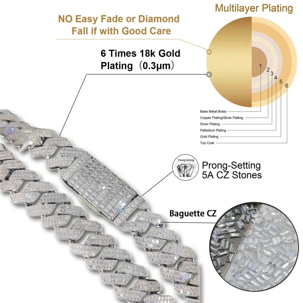 Hip Hop Two Stone 20mm Heavy Choker Necklace 2 Rows Iced Out Cz Prong Setting Cuban Link Chain For Women Men Fashion Jewelry