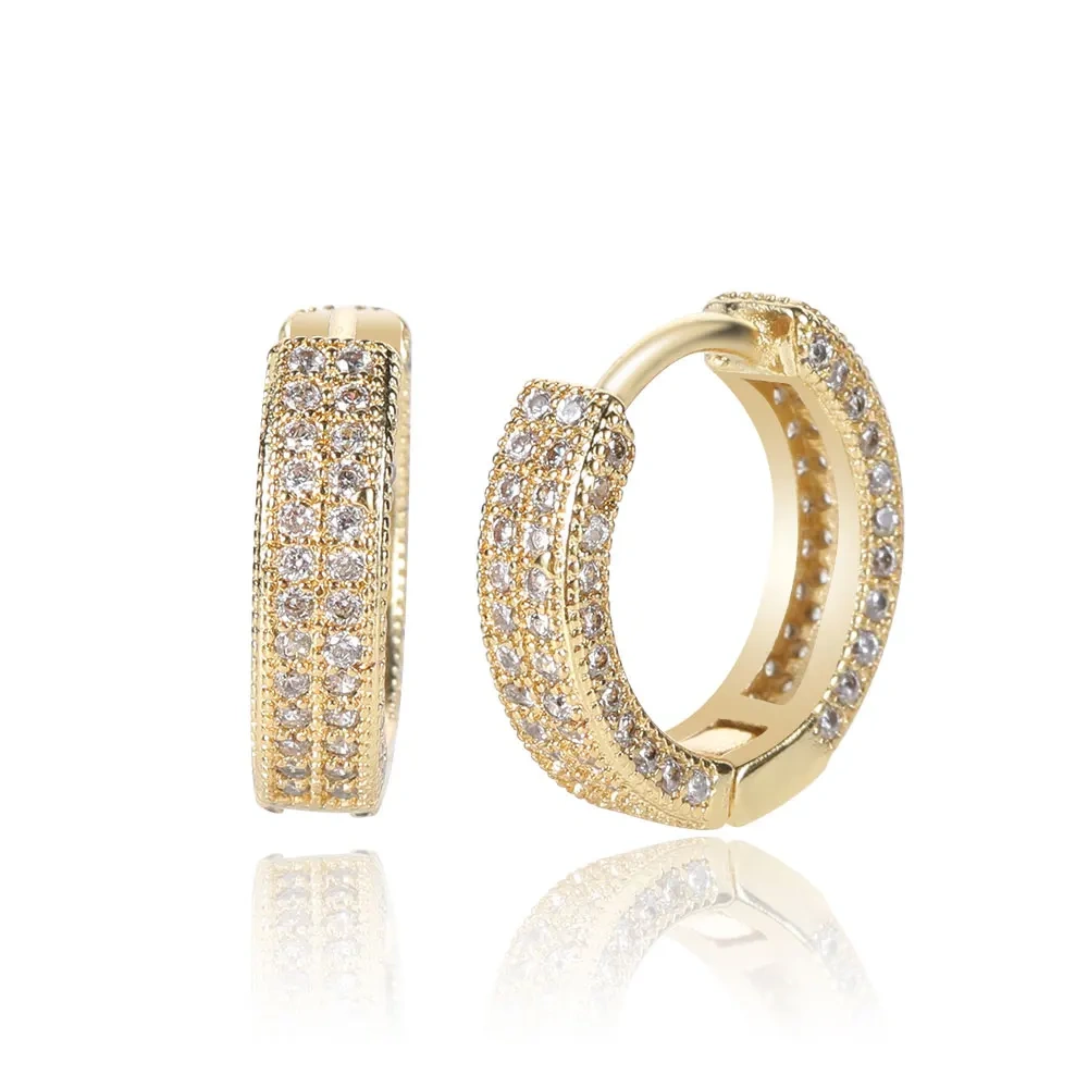 Hip Hop Personalized Iced Out Earrings for Girl Double Cubic Zirconia Hoop For Stud Men Women Rock Jewelry Birthday Gift