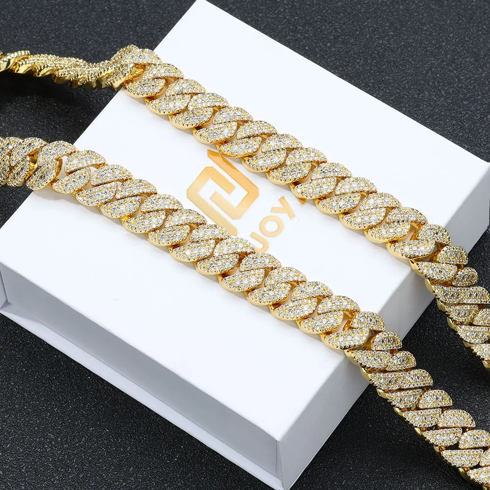 ESKEEM 14MM Miami Cuban Link Chain Necklace Fine Iced Out Mixed Inlay Baguette Round CZ Hip Hop Jewelry