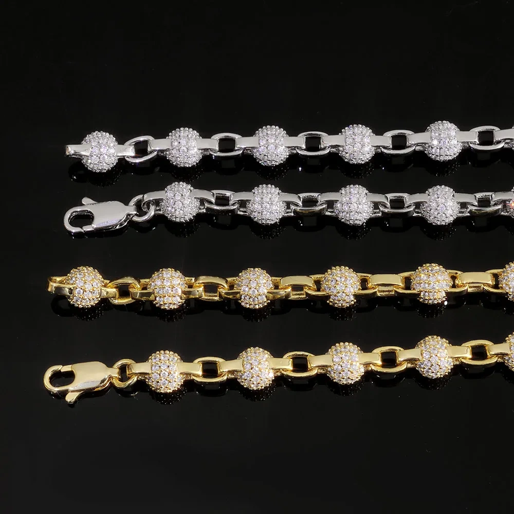 ESKEEM New 6mm Round Bead Necklace Full Pave Iced Out Cubic Zirconia Cuban Link Chain for Men Women Hip Hop Jewelry