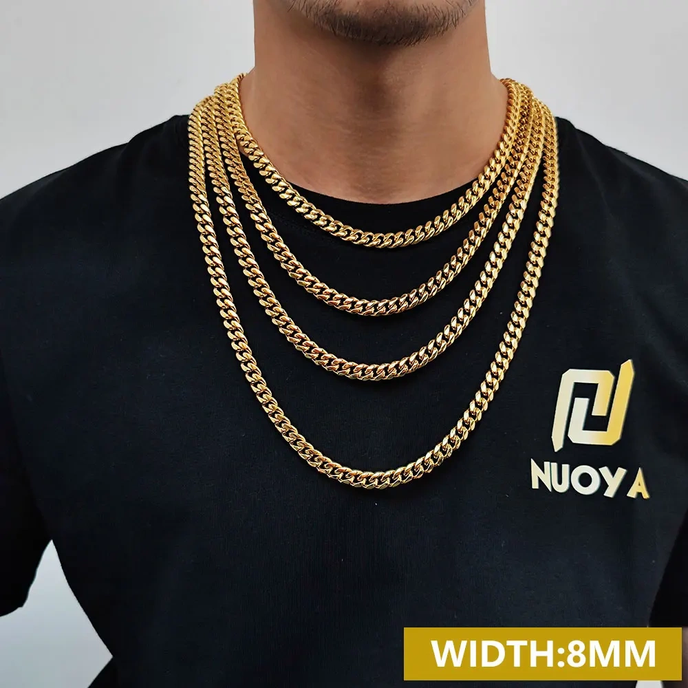 Hip Hop Men's 8/10/12/14/16mm Stainless Steel Necklace Miami Cuban Link Chain Fashion Jewelry Free Custom Logo