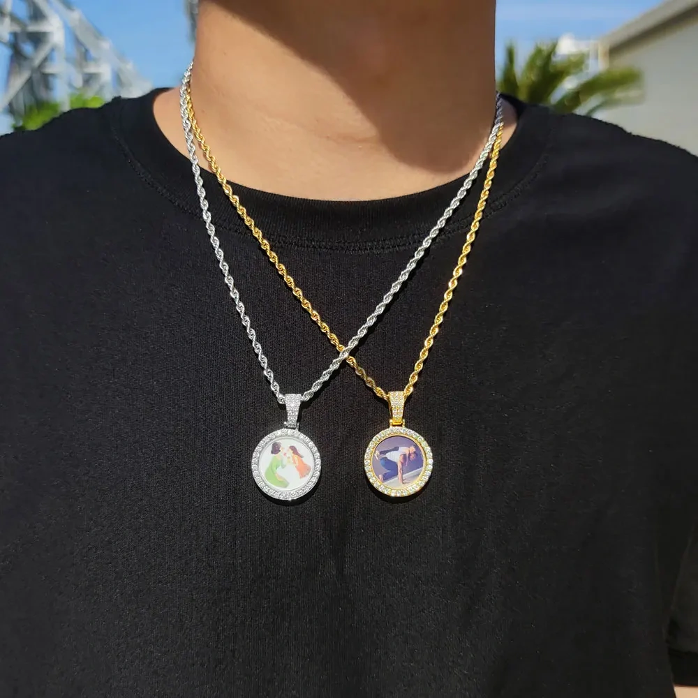 26MM Mini Size Custom Photo Necklace for Woemen Personalized Medallions Picture Pendant Zircon Hip Hop Custom Jewelry