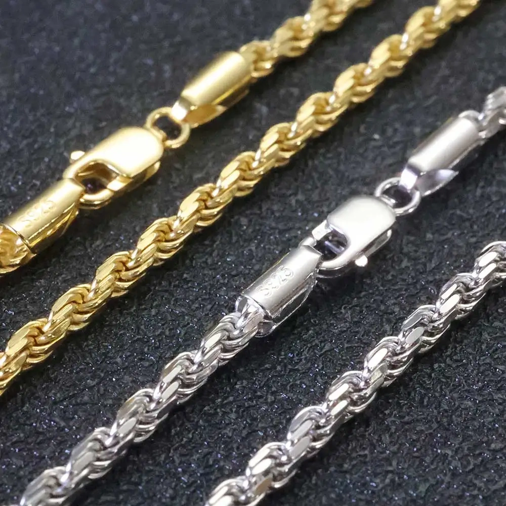 ESKEEM 3MM/5mm Men Women PVD 18k Gold Plated Rope Chain Fine Jewelry 925 Sterling Silver Twist Rope Chain Necklace for Gifts