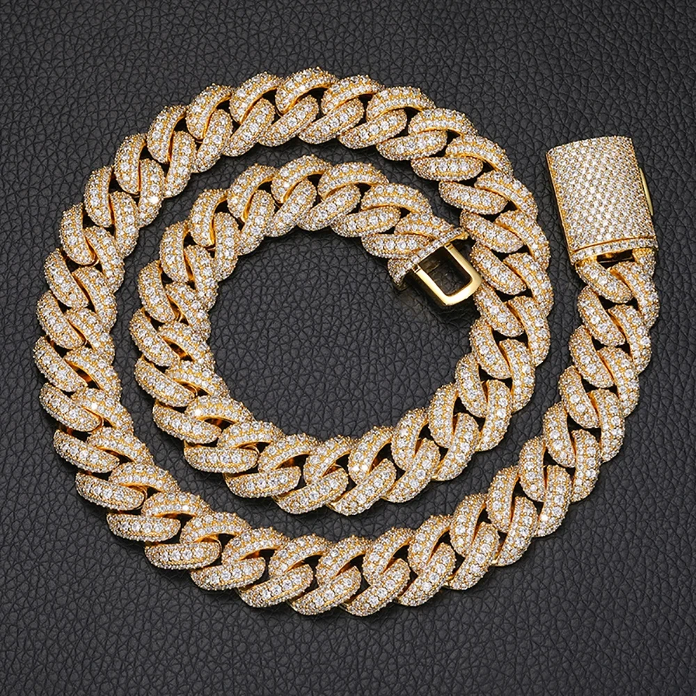 Hip Hop Jewelry for Men 15mm Iced out Diamond Cuban Chain Necklace White Gold Plated Miami Cuban Link Chain