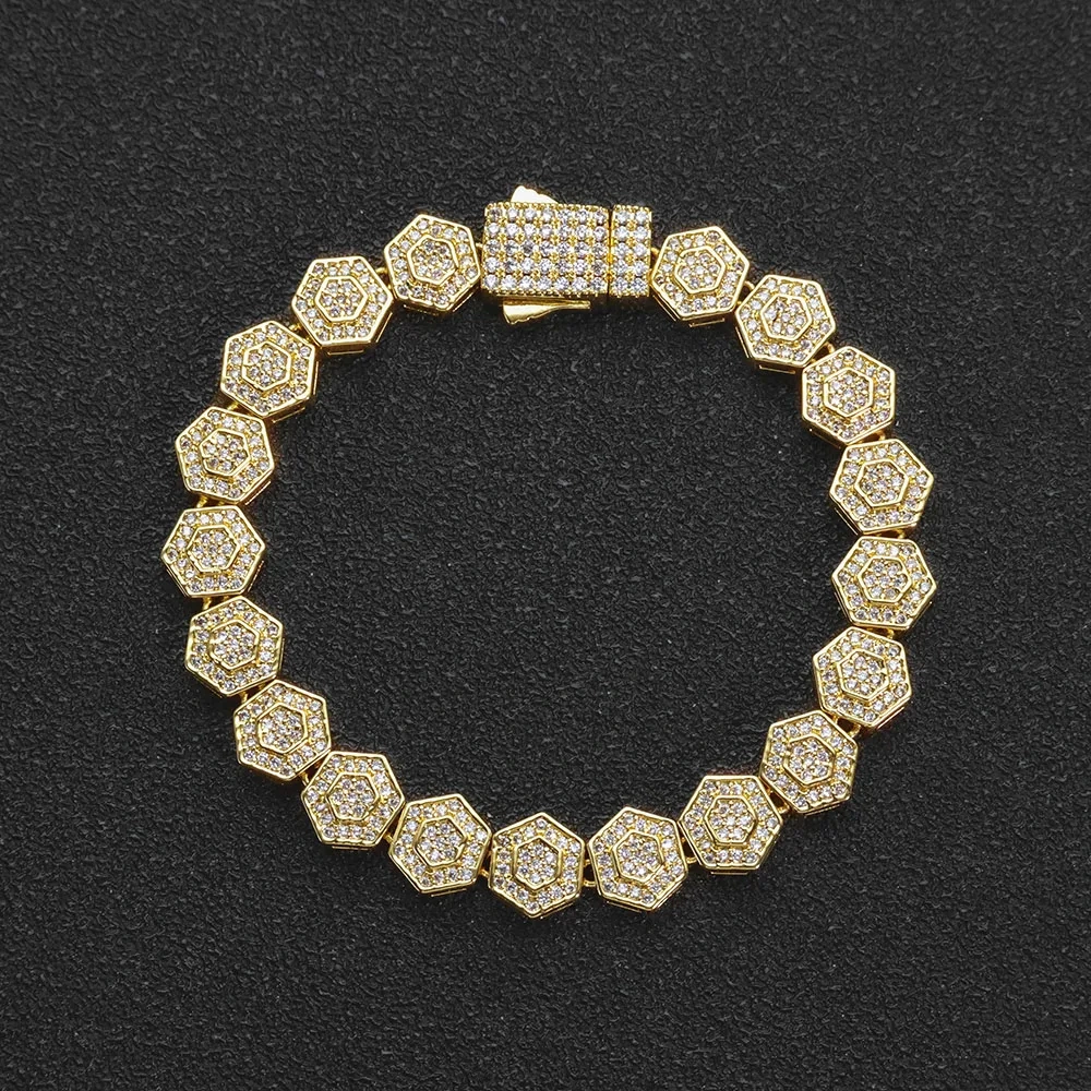 ESKEEM Hip Hop Jewelry Bling Geometric Hexago Iced Chain 8.5mm Diamond Tennis Link Chain Necklace for Unisex