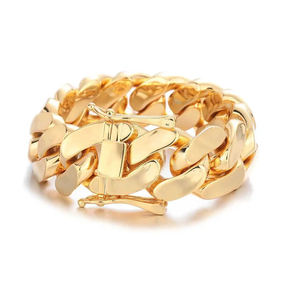Men's 22mm Cuban Link Bracelet Hip Hop Heavy Brass Miami Cuban Link Chain Chunky Bracelet Jewelry For Boy Gift Drop Shipping