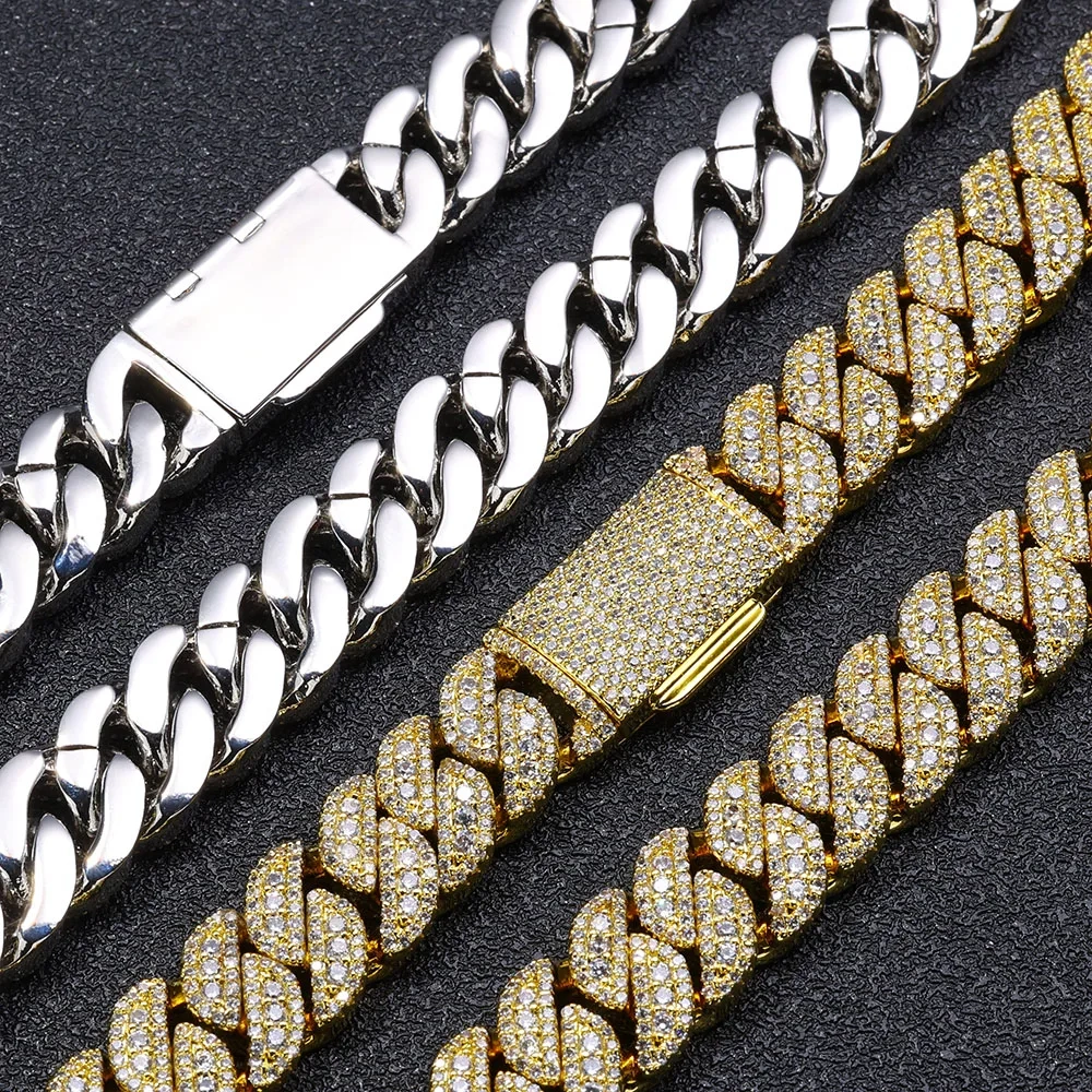 14mm Cuban Link Chain Bracelet Hip Hop Jewelry 18K Gold Plated Brass Zircon Diamond Iced Cuban Bracelet Bangle Men Women Gift