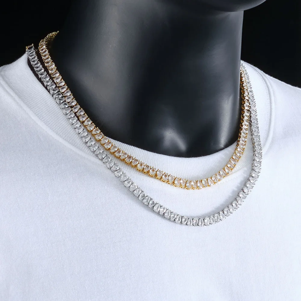 ESKEEM New Style Silver Plated Diamond Tennis Chain Teardrop Shaped Cubic Zirconia Tennis Chain for Women Fashion Jewelry Gift