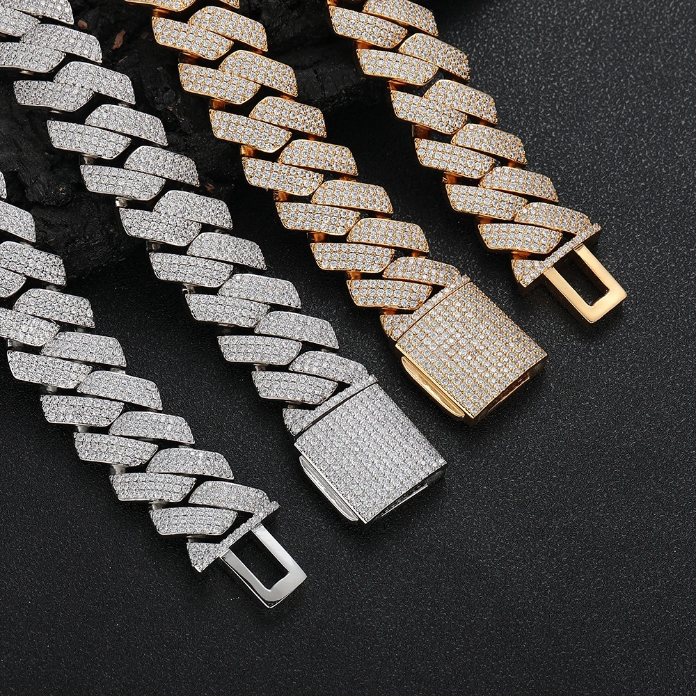 ESKEEM Men 25mm 3 Rows Chunky Iced out Cuban Link Necklace Big Heavy Miami Prong Diamond Chain Fine Jewelry