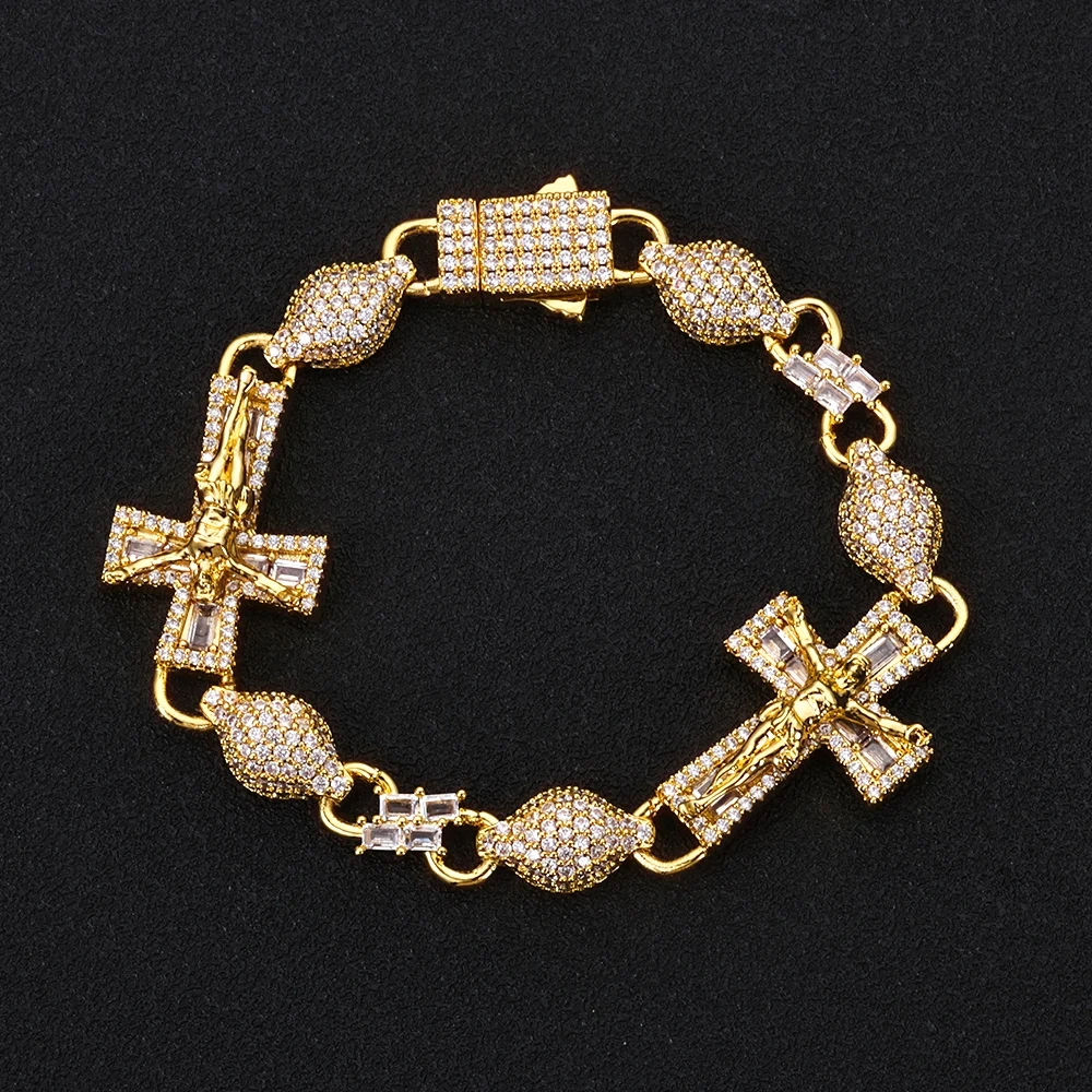 ESKEEM Luxury Diamond Cross Infinity Bracelet Gold Silver Plated Hip Hop Jewelry Iced Out Baguette CZ Cuban Bracelet