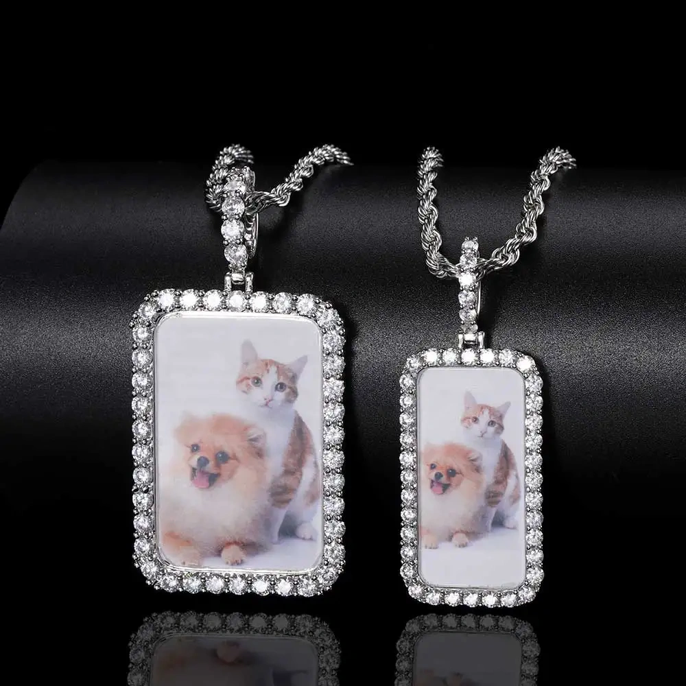 Custom Iced Out Square Picture Necklace for Men Personalized Medallions Rectangle Photo Pendant Free Engrave Hip Hop Jewelry