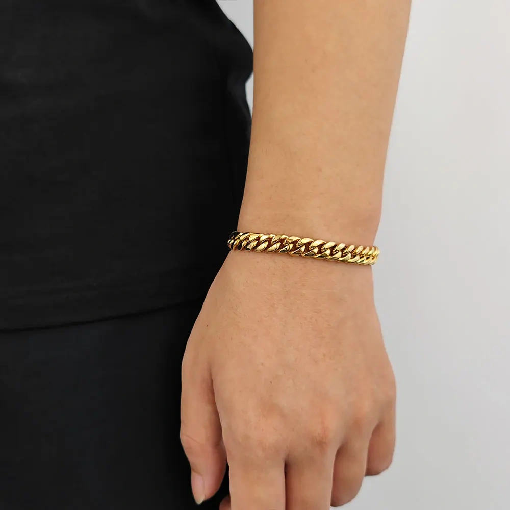 Hip Hop Jewelry Miami 6mm 8mm Fine Polishing Stainless Steel Cuban Link Bracelet For Women