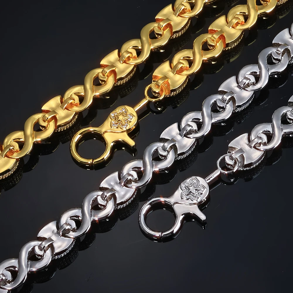 ESKEEM Custom 15mm Colorful Eye Shape Infinite Cuban Link Keychain Hip Hop Jewelry Iced Out Jeans Pocket Belt Chains for Women