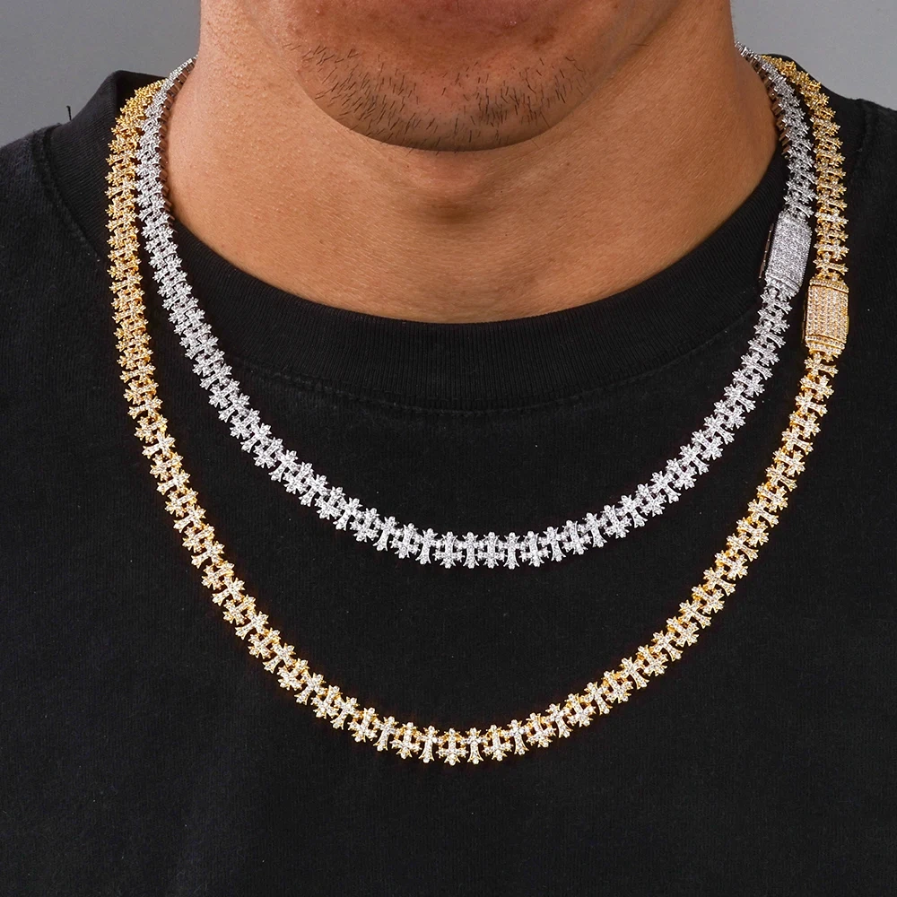 ESKEEM 8MM Iced Out Cross Chain Hip Hop Bling Cubic Zirconia Cuban Link Necklace Jewelry for Men and Women Gift Drop Shipping
