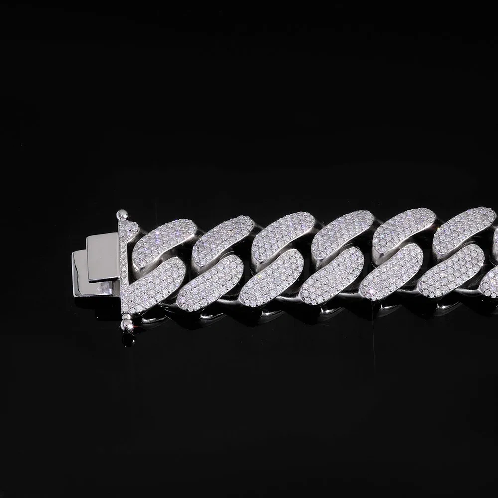 ESKEEM High Quality 22mm Mens Hip Hop Jewelry 925 Silver VVS Moissanite Cuban Link Chain Pass Diamond Tester Iced Out Bracelet