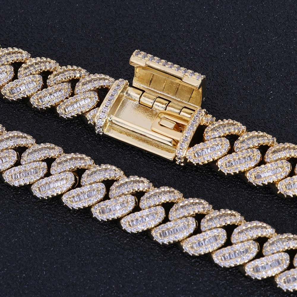 ESKEEN Hip Hop 12mm T Square Zircon Cuban Link Chain White Gold Iced Out Full Diamond Miami Cuban Chain Fine Jewelry for Women
