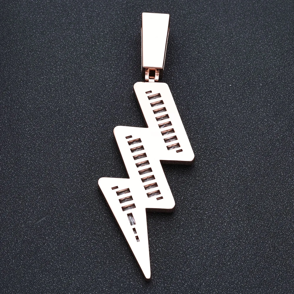 Bling Hip Hop Jewelry 48*142mm Lightning Pendant Rose Gold Plated Brass AAAAA Baguette CZ Diamond Iced Out Lightning Pendant