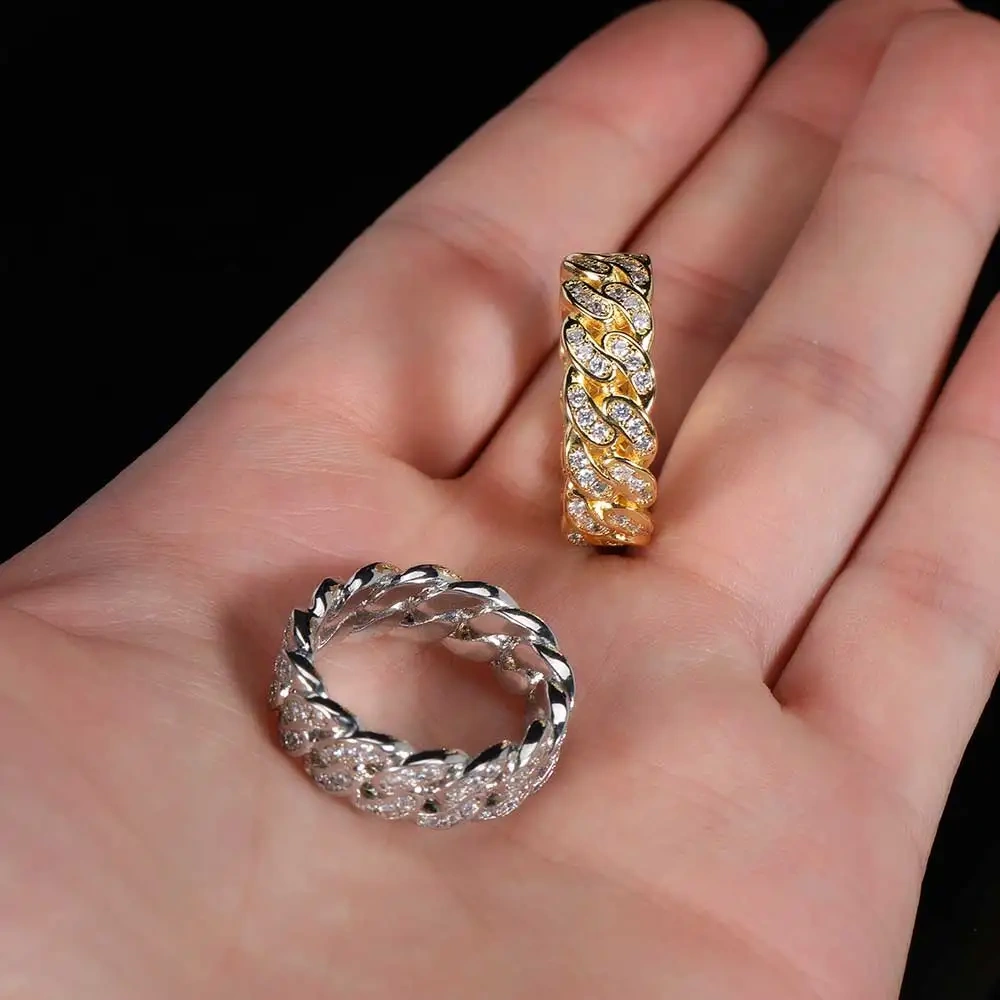 Hip Hop Men's Iced Out Bling Cubi Zirconia Cuban Link Ring Jewelry Men Accessories Party Gift