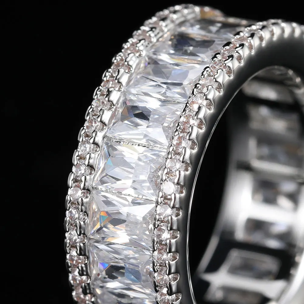 Hip Hop Fashion Jewelry 8Mm Micro Pave Single Row Rectangular Cubic Zirconia Rings For Men