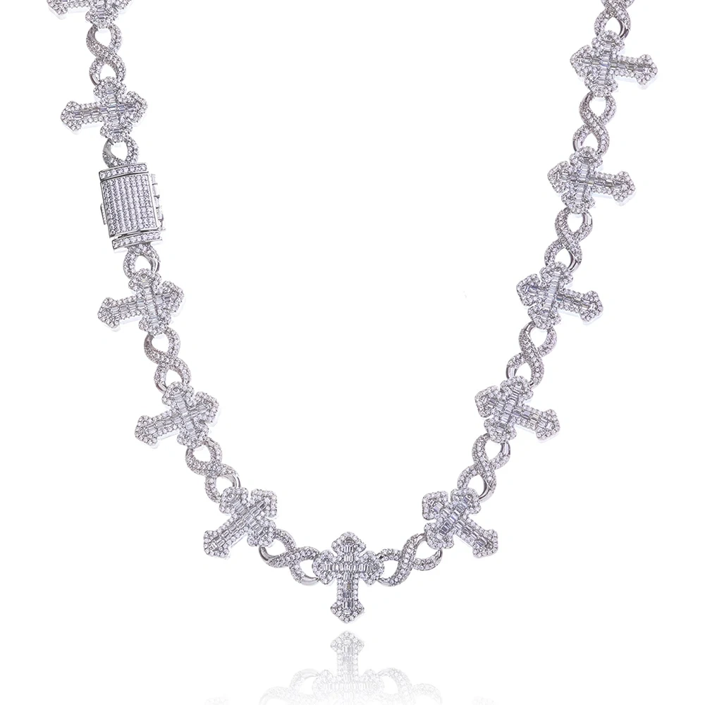 ESKEEM Shine Iced Out Infinity Cross Necklace for Men Women Prong Setting Squre Cubic Zirconia Cuban Link Chain Hip Hop Jewelry