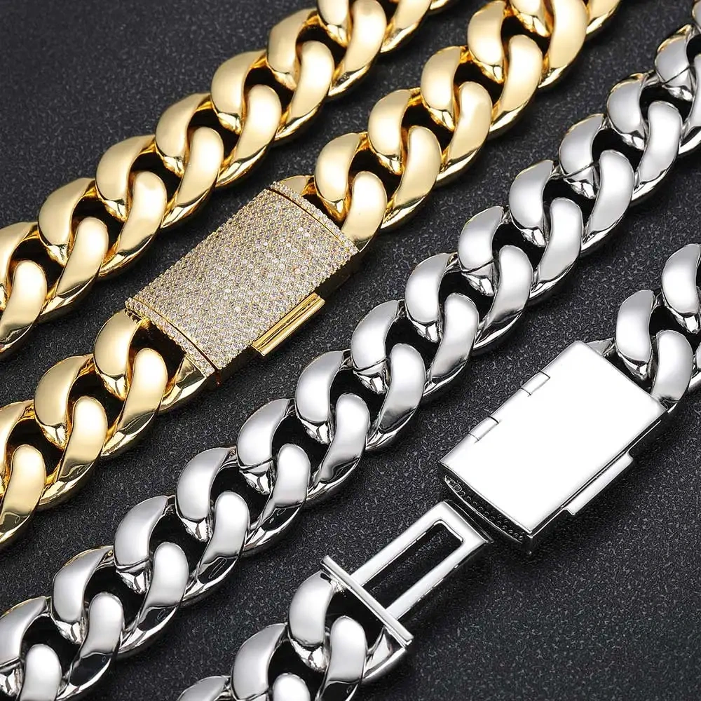 ESKEEM 8/10/12/14/22MM Heavy Miami Cuban Chain 18K Gold Plated Brass Necklace Diamond Cut Clasp Hip Hop Jewelry