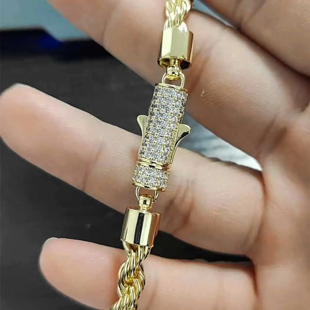Nuoya New Style 6mm Iced Out Clasp Rope Chain Stainless Steel Twist Rope Chain Bracelet Jewelry For Women