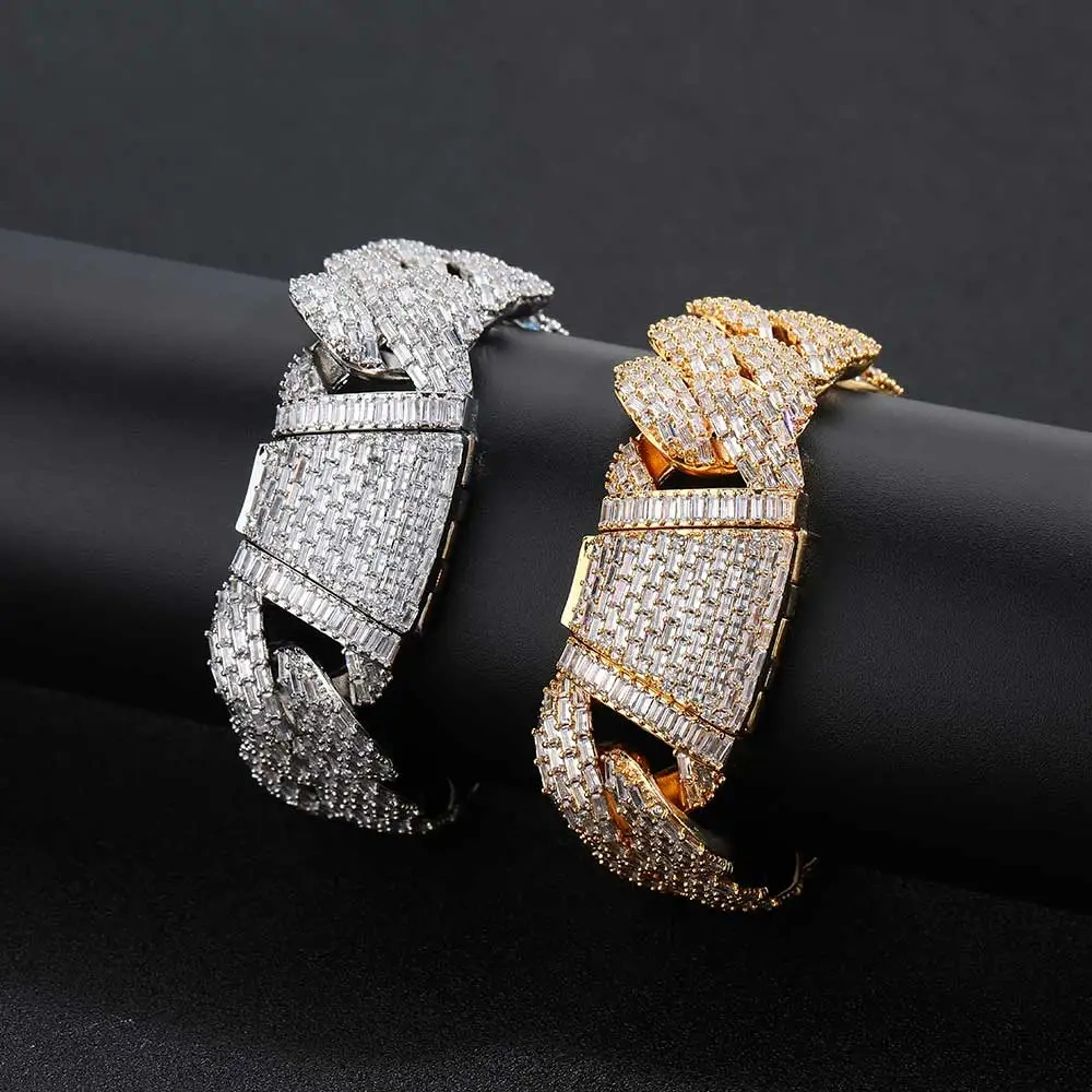 Hiphop Jewelry Big Heavy 24mm 4 Rows Rectangle CZ Cuban Link Chain Miami Full Iced Out Cuban Link Necklace 7-24" Men Gift