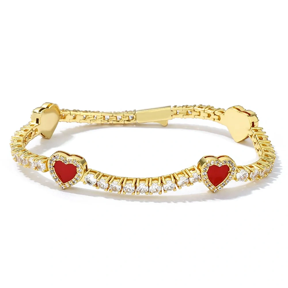 New Design Red/Green Heart Tennis Necklace Bracelet Jewelry Set Jewelry for Woman Classical Necklace Fine Jewelry 5A Zircon