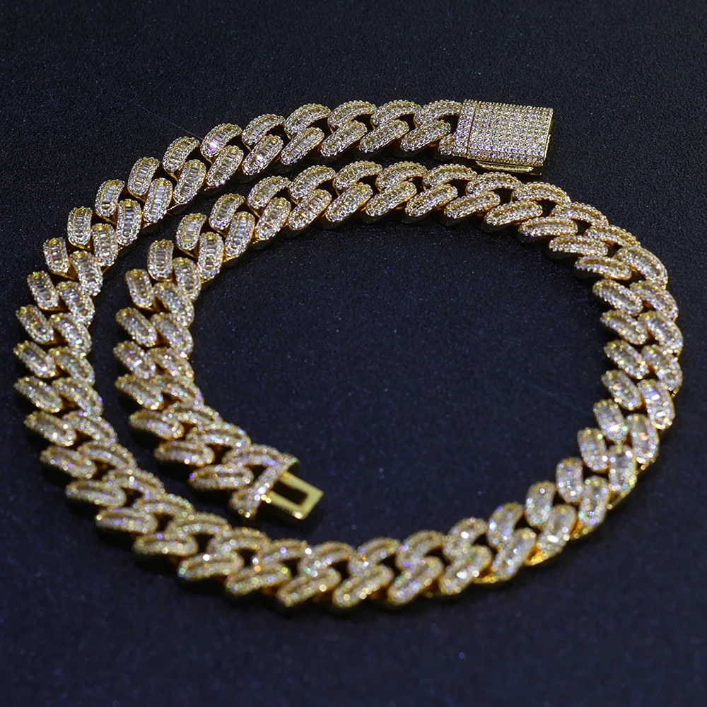 15mm Cuban Link Inlaid Prong Bing CZ Cubic Zircon Men Luxury Necklace Rectangle&Round Mix Iced Out Hip Hop Chain