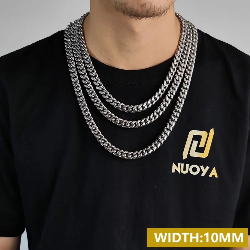 6/8/10/12/14/18MM Hip Hop Rock Stainless Steel Cuban Choker Jewelry Miami Cuban Link Chain Necklace For Men Women Drop Shipping